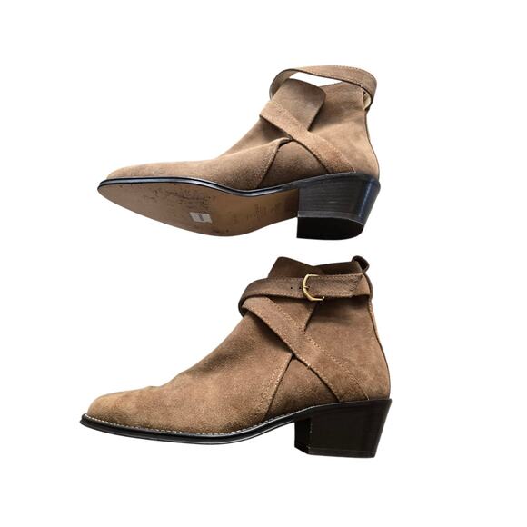 Womens Banana‎ Republic 6.5 Leather Buckle Strap Tan Ankle Boots - Picture 5 of 14